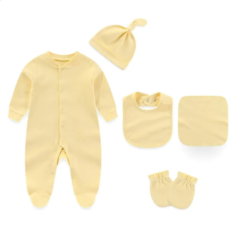 Solid color pajama set of 5 ly born jumpsuits made cotton for baby girls spring unisex jumpsuit boys autumn clothing 240925