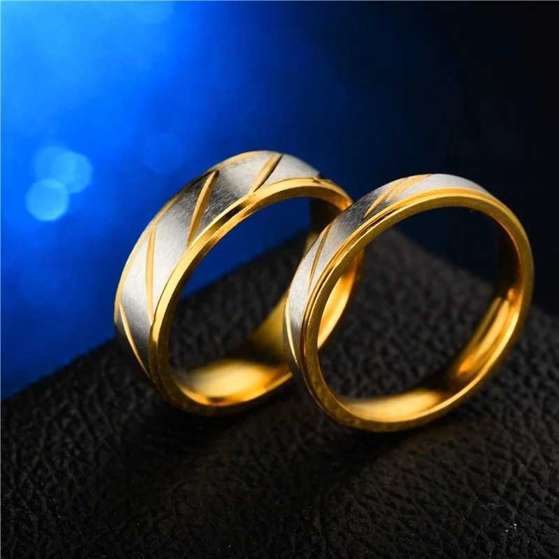 Fashionable stainless steel gold wave pattern couple ring titanium steel wedding engagement ring commitment ring jewelry gift W240925
