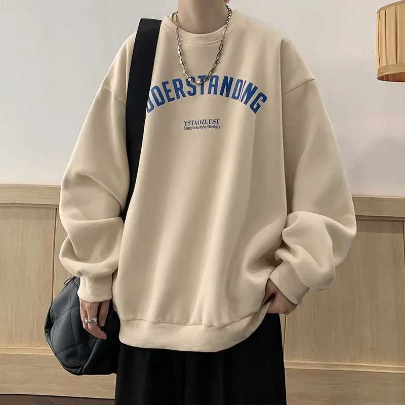 Autumn New Mens Round Neck Sweatshirt Basic Letter Print Casual Top Hong Kong Style Versatile Loose-fit Pullover JacketX240925