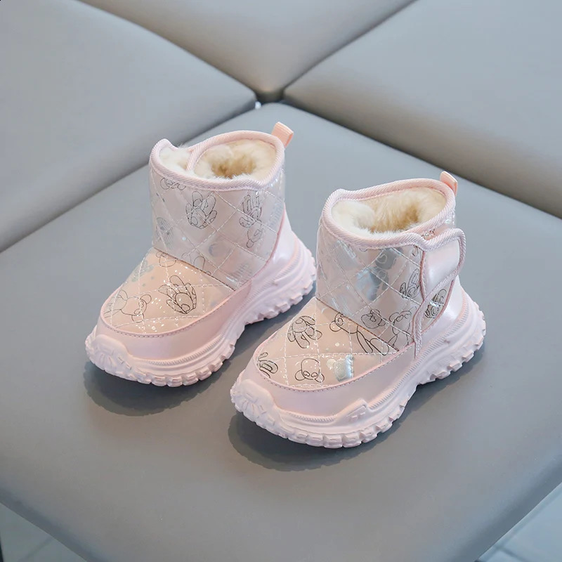 Boys and girls winter aprons warm cotton shoes thick soled anti slip patent leather snow boots 240925