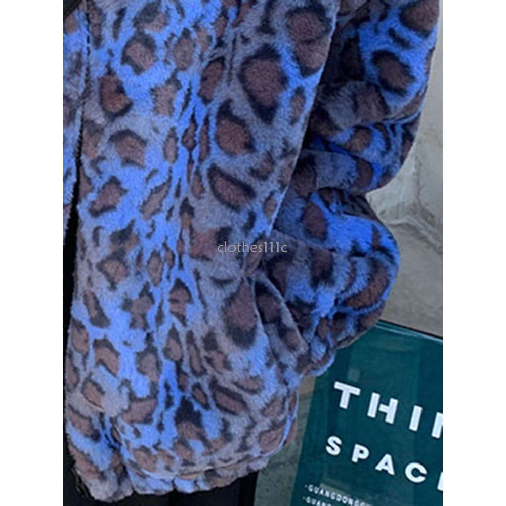 Lautaro Winter Oversized Colorful Leopard Print Faux Fur Coat Women Long Sleeve Zip Up Warm Soft Fluffy Jacket Korean Fashion