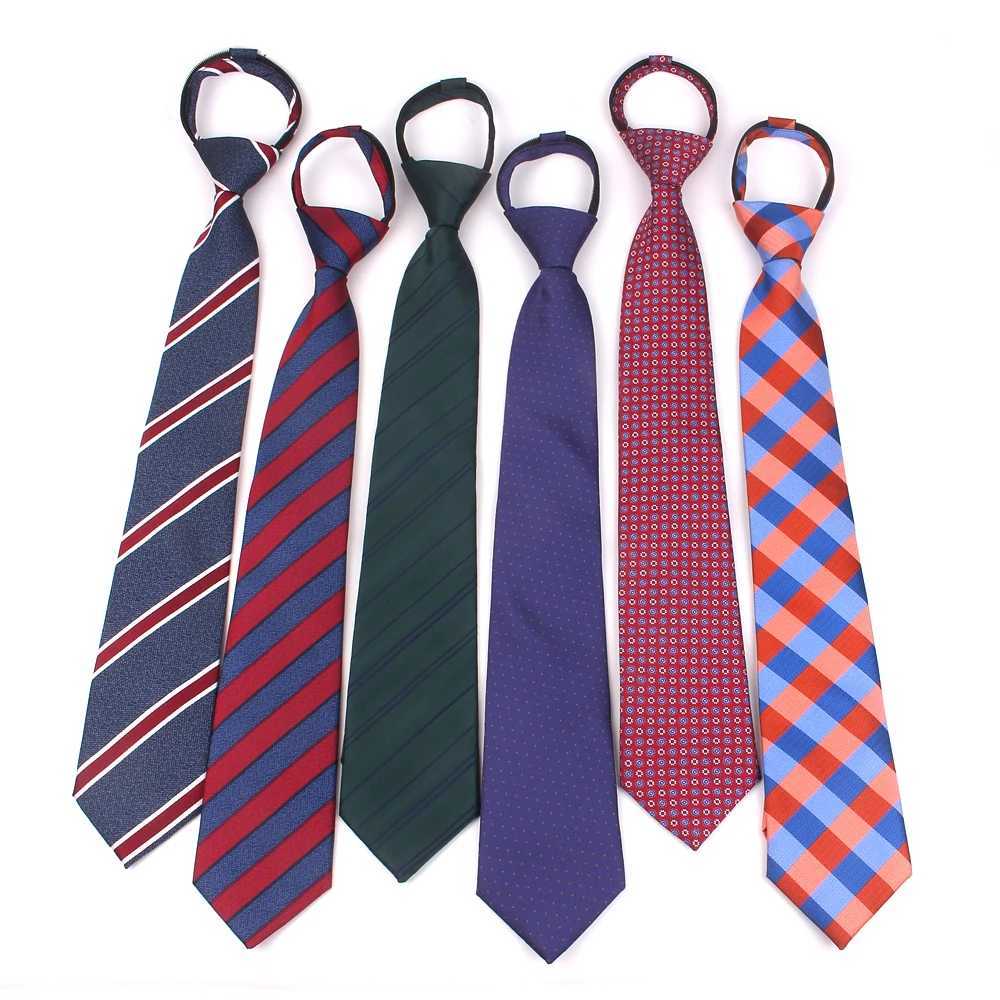 Mens zipper tie dress flat neck tie simple checkered tie student tie party tie Gravata striped tie Y240925