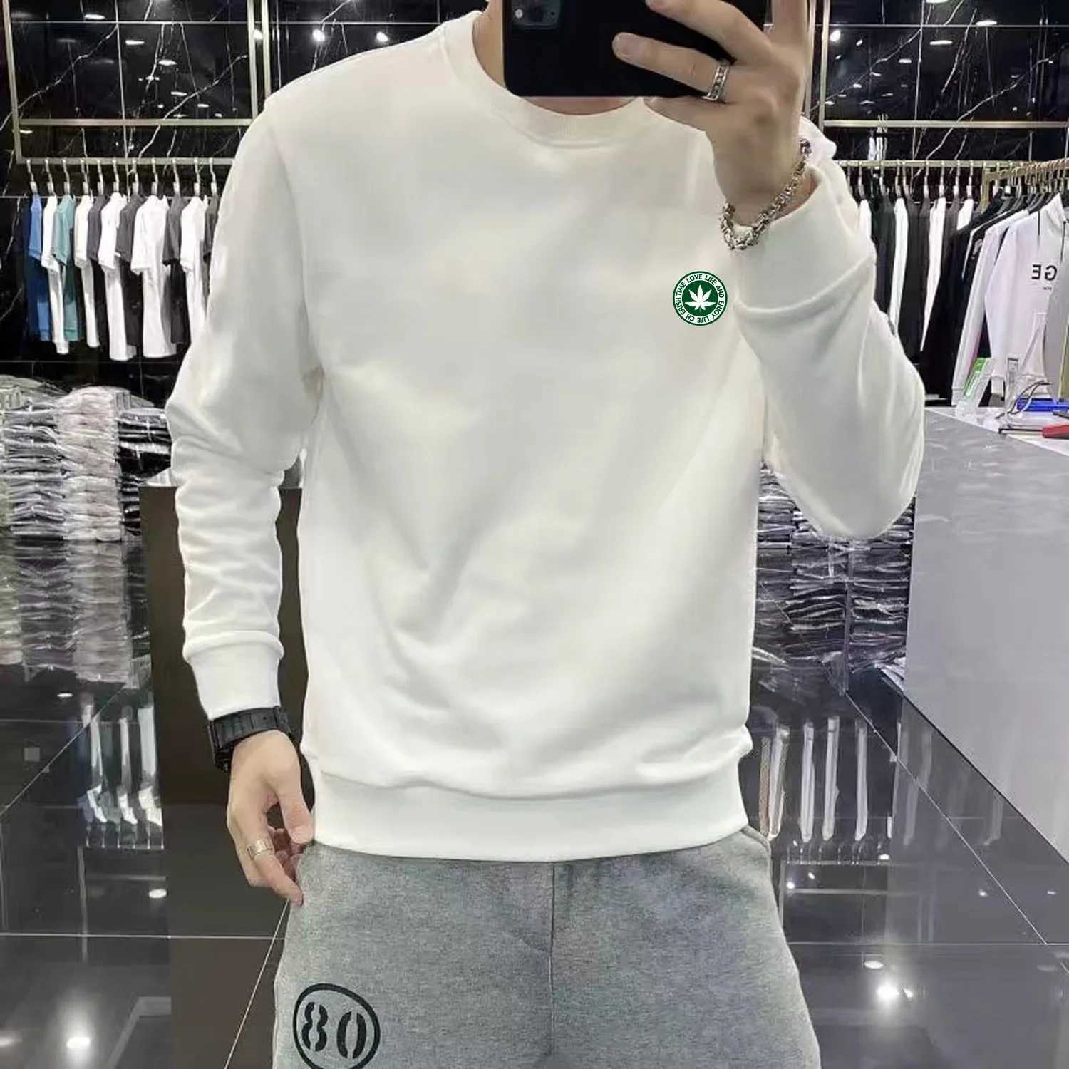 Male Clothes Round Neck Pullover Hoodieless Hip Hop Black Crewneck Sweatshirt for Men Luxury Streetwear Aesthetic Simple Top SX240925