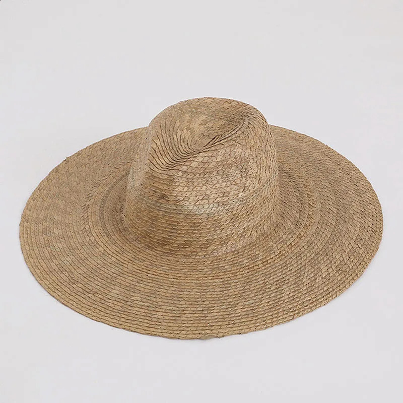 Summer Weave Palm-leaf Hat Natural Tan Wide Brim Straw Panama Hat Sun Rancher Hat Women Fedora Hat Beach Hat 240924