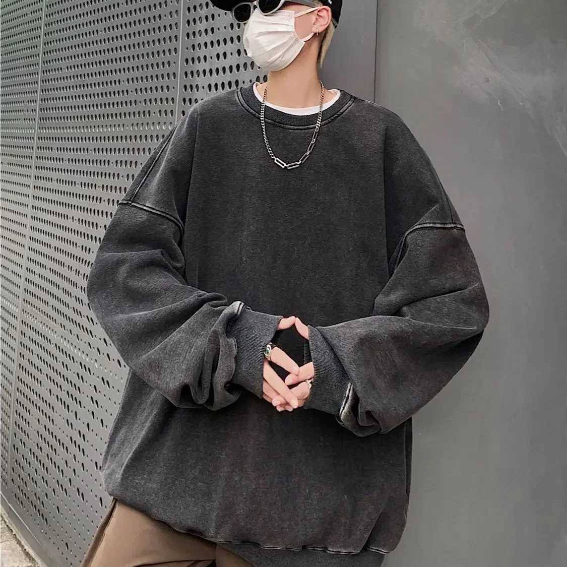 Dirty Pink 330g Heavy Weight Uncap Sweatshirt Men Autumn/winter Wash Distressed Round Neck Jacket Street Hip Hop Couple OutfitX240925
