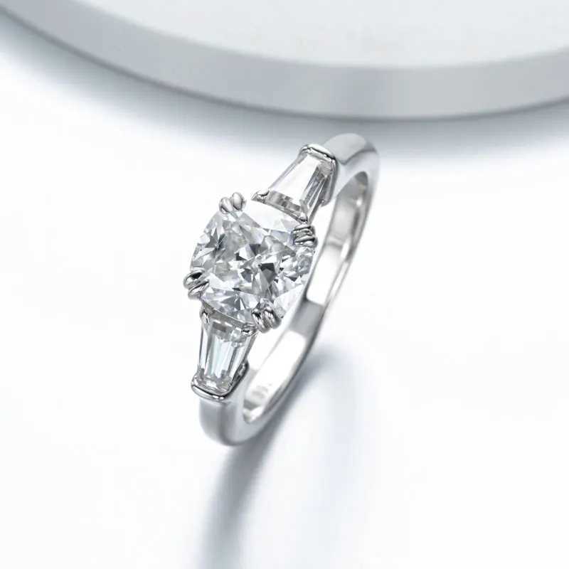 DEZO all silica womens engagement ring three stone solid 925 silver pad cut 2-carat VVS1 D color GRA certificate W240925