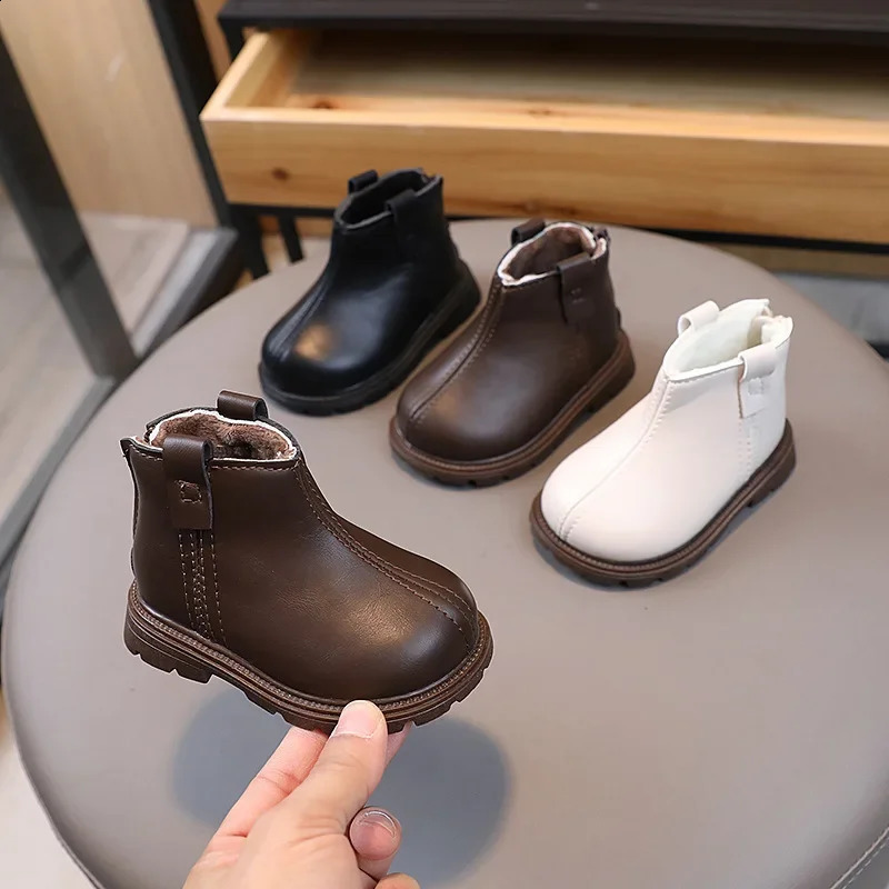 Trend Childrens Zipper Chimeney Boots Comfortable Velvet born Baby Boys Short Winter Birthday Party Shoes G10303 240925
