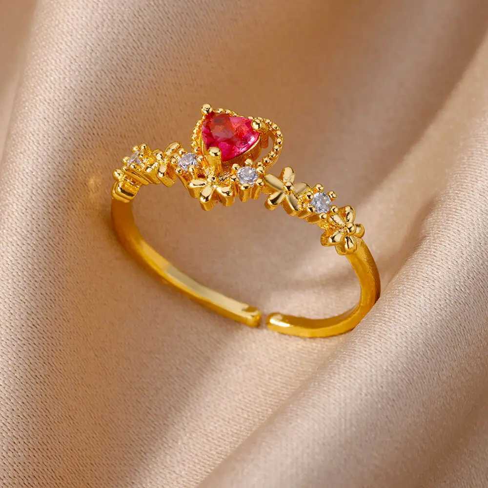 Zircon heart-shaped ring womens stainless steel adjustable heart-shaped ring 2023 trend wedding jewelry free delivery W240925