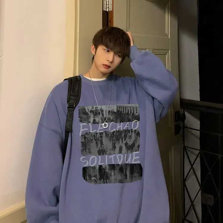 Sweater ins trendy brand men spring and autumn oversize high street jacket autumn loose round neck hoodless ins American styleX240925