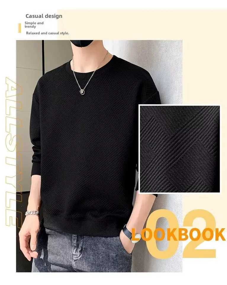 New Loose-fit Mens Trendy Pullover Sweatshirt Casual Solid Color Round Neck Sweatshirt Trendy Autumn Hoodies SweatshirtsX240925
