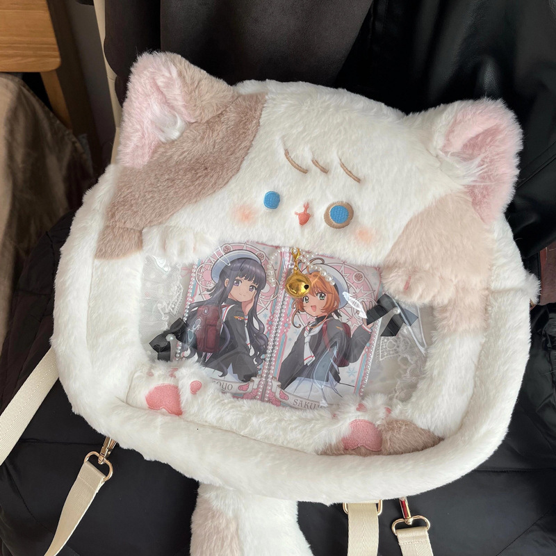 2024 New Designer Backpack Cute Plush Kitten Pain Backpack JK Sweet Girl Anime Transparent Small Appetite Oatmeal Bag
