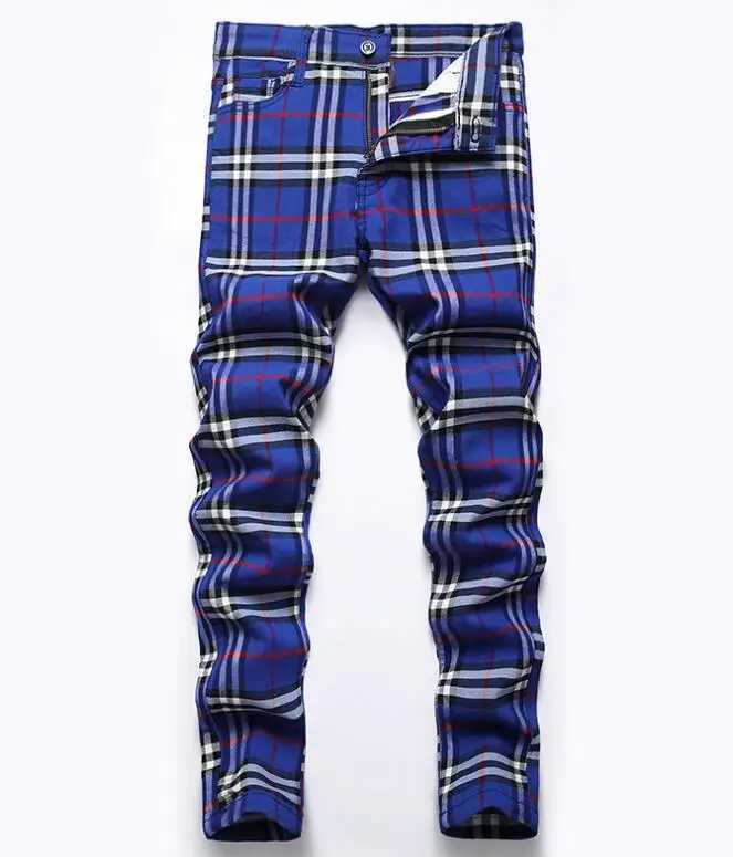 Mens Casual Plaid Pants High Stretch Straight Leg Trousers Slim Fit Small Leg Pants M240924