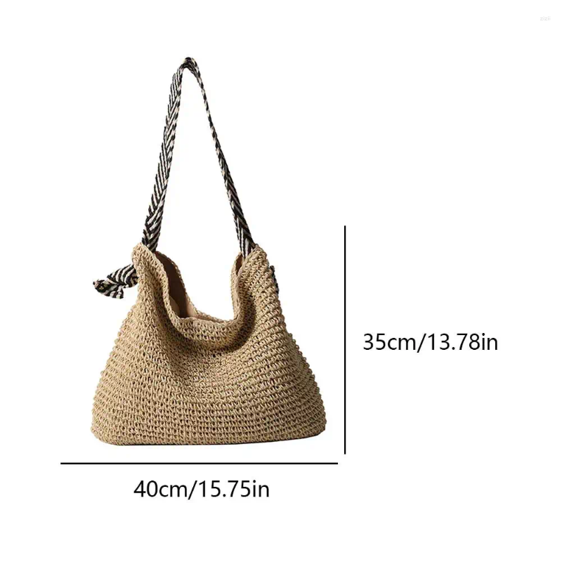 Drawstring Women Vintage Hobo Bag With Wide Geometric Strap Crochet Beach Handbag Large Capacity Weaving Travel Ladies Summer Daily 00a1 4
