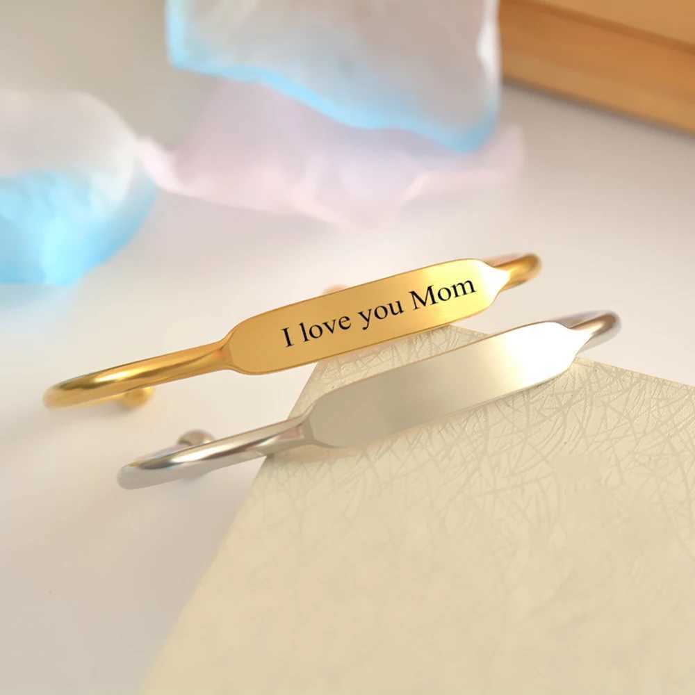 Women Men Simple C Shape Bangle Stainless Steel Opening Bracelet Can be engraved name letters Personalized JewelryX240925