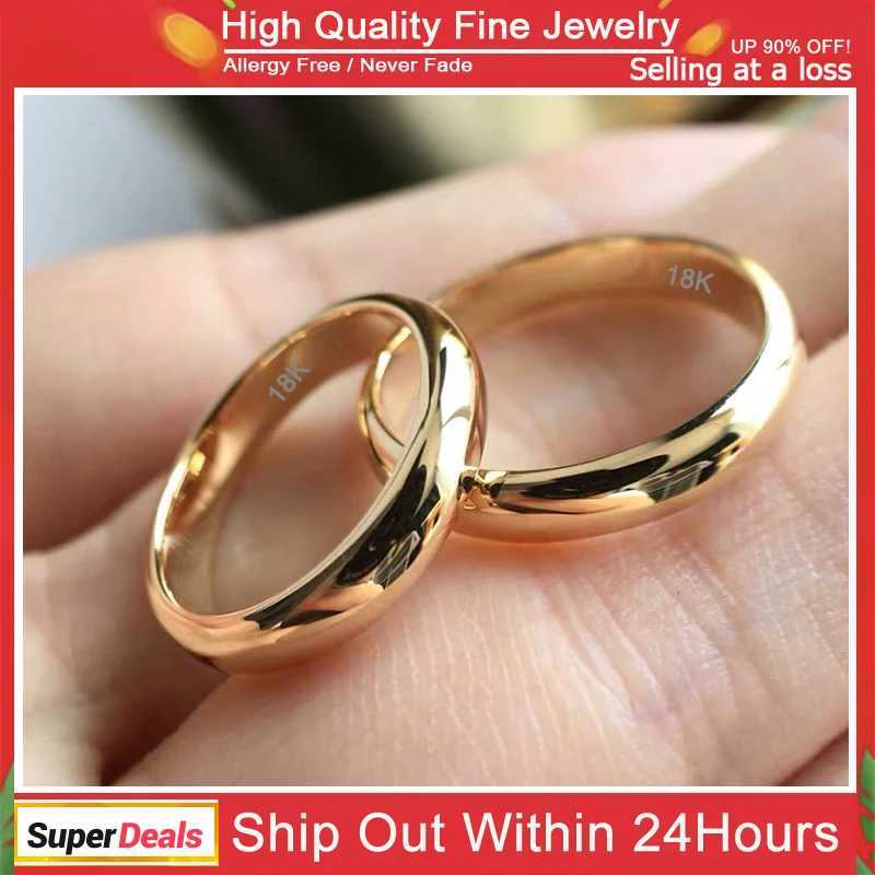 Fine 4mm round 18K gold ring that does not fade womens simple wedding band couple gift jewelry W240925