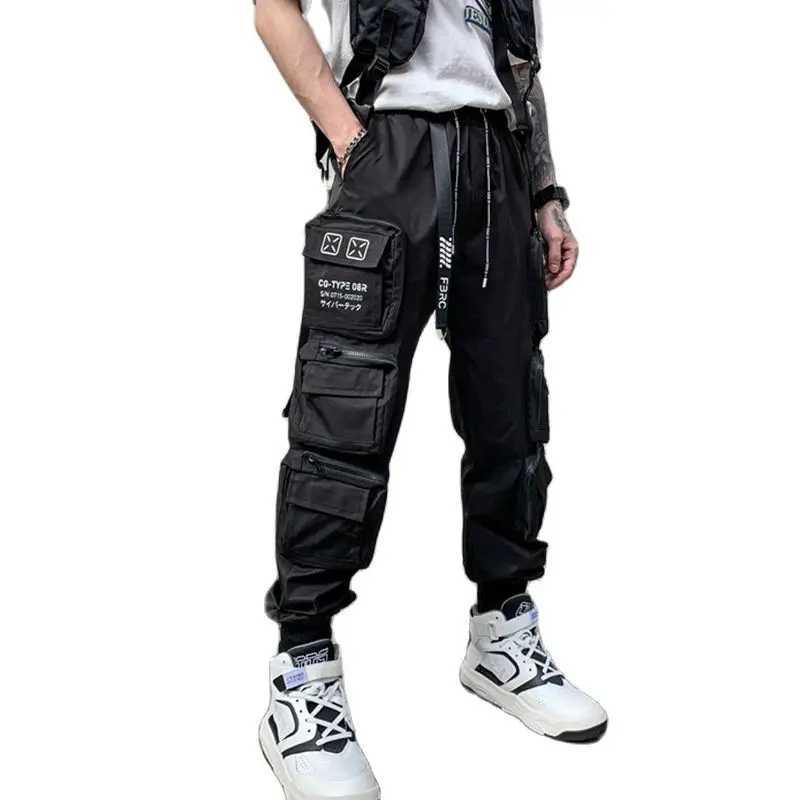 Techwear Style Multi Pockets Cargo Pants Man Vintage Punk Hip Hop Pants Ribbon Casual Joggers Strtwear M240924