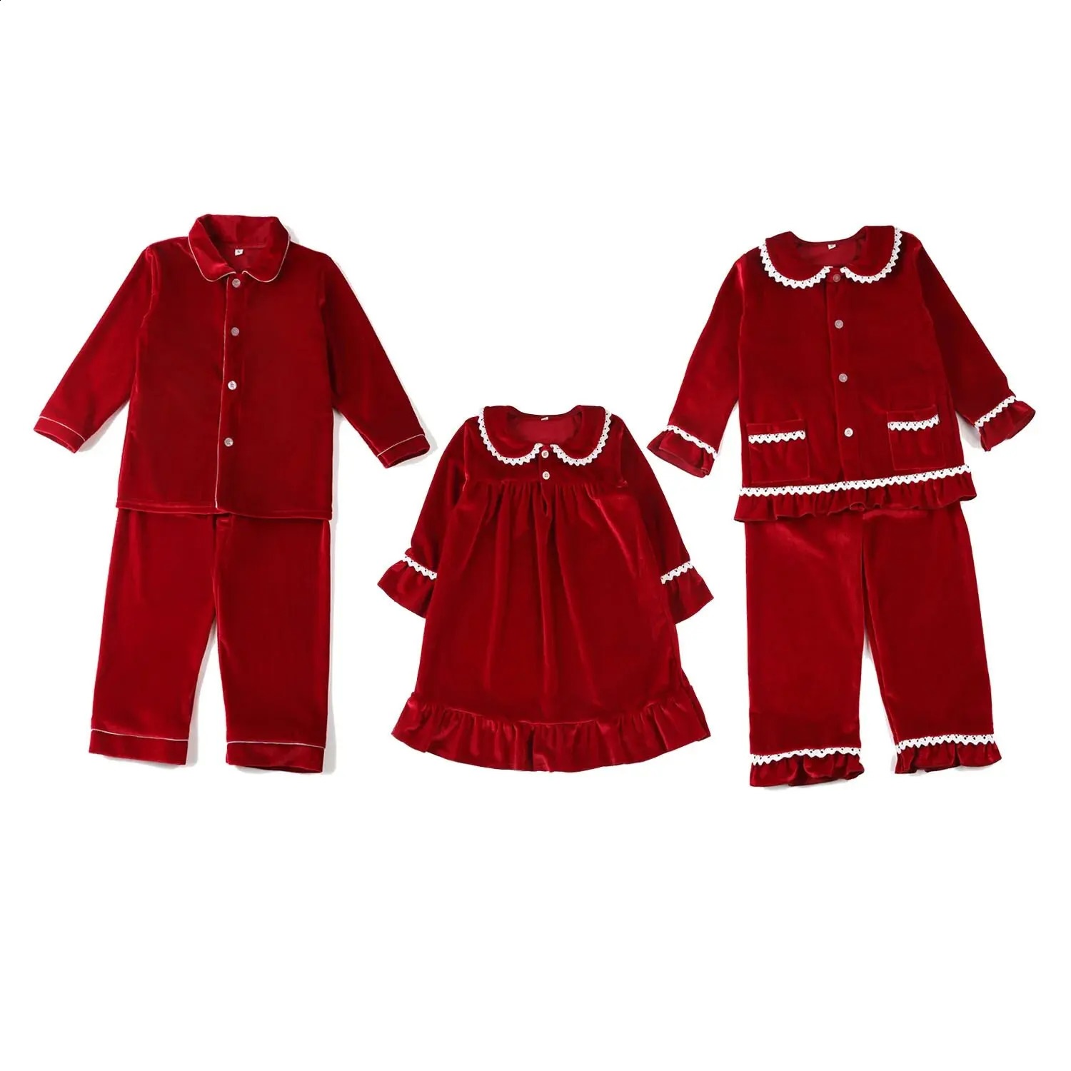 Velvet Family Matching Pjs Christmas Mother Kids Pajamas Sleepwear Baby Clothes Loungewear Red Boys Girls Pyjamas Set 240921