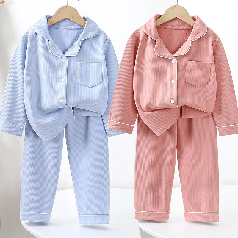 Toddler Sleepwear Baby Kids Boys Casual Pajama Suit Long Sleeve Cardigan Tops Pants Girls Pajama Set Teens 1-16 Years Loungewear 240921
