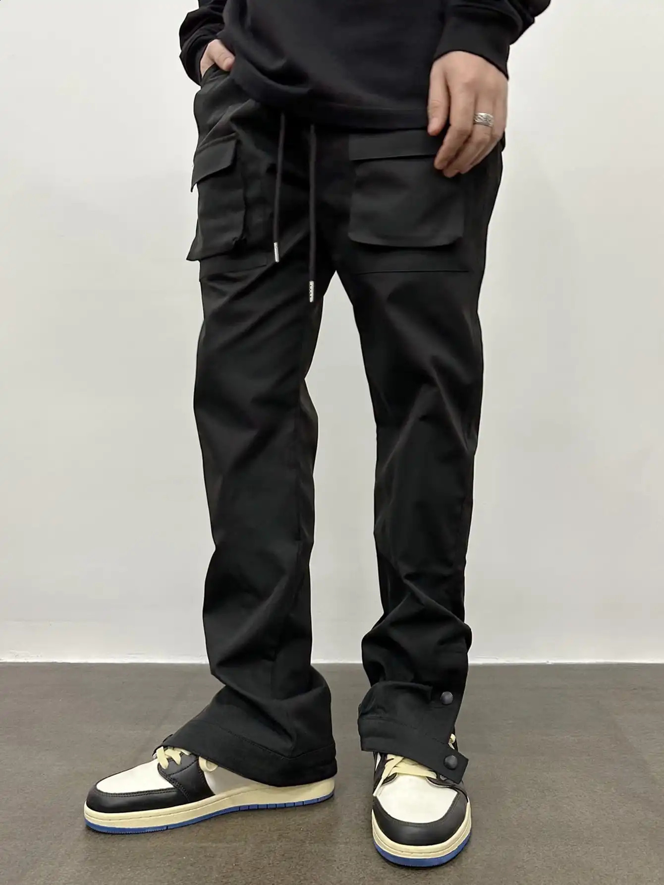 Trendy Drawstring Cargo Pants Mens Multi Flap Pocket Trousers Casual Outdoor Pants Mens Work Pants Outdoors Streetwear 240914