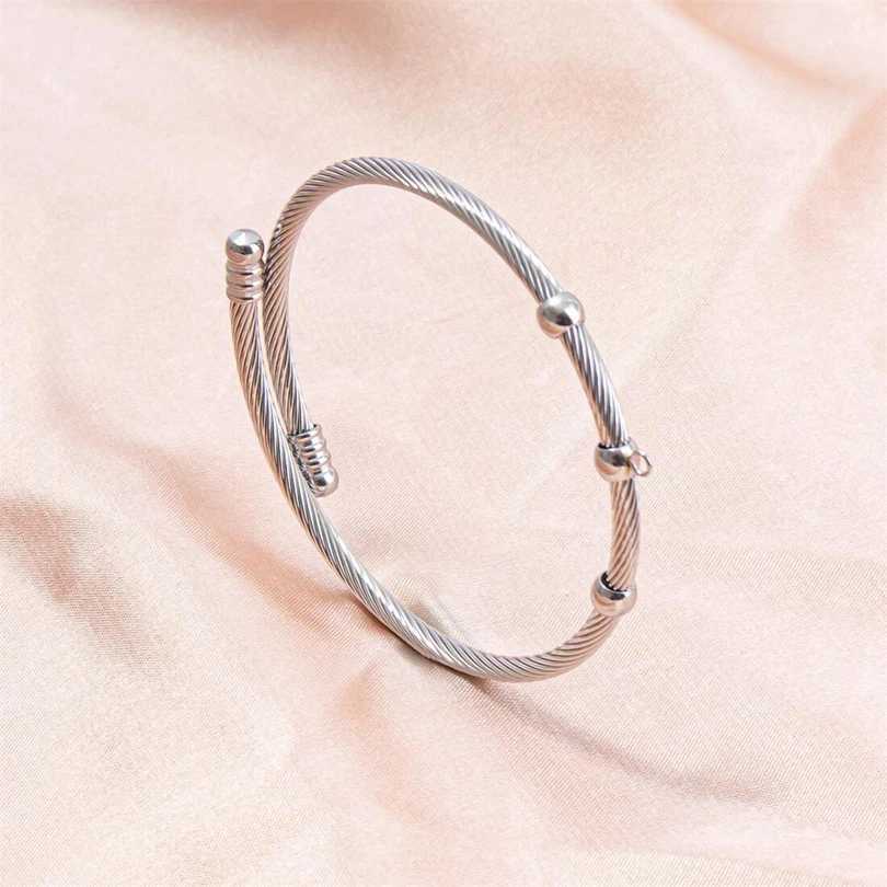 1Pc Stainless Steel Simple Beads Twist Cable Wire Bracelet For Women Kpop Styles Punk Open wrist Men Bangle Jewelry AccessoriesX240925