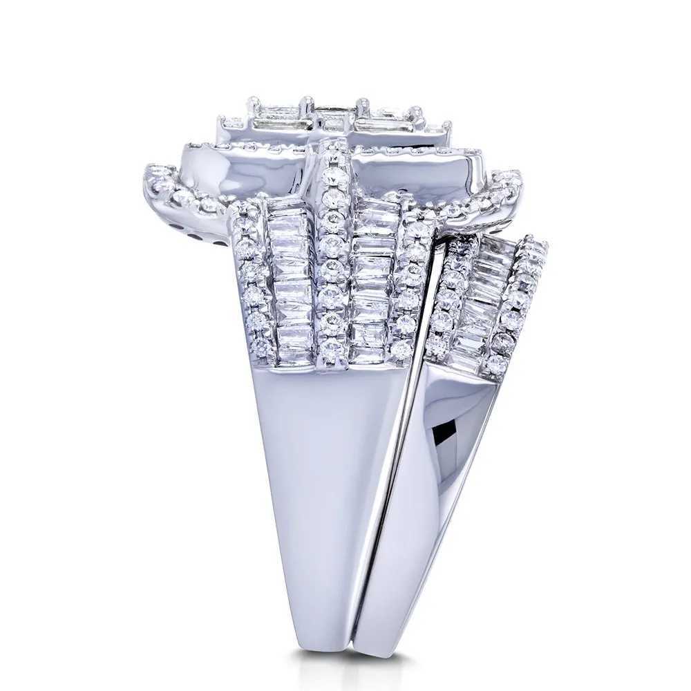 Vintage Womens White Crystal Stone Ring Silver Wedding Jewelry Female Charm Bridal Square Grand Engagement Ring Set W240925