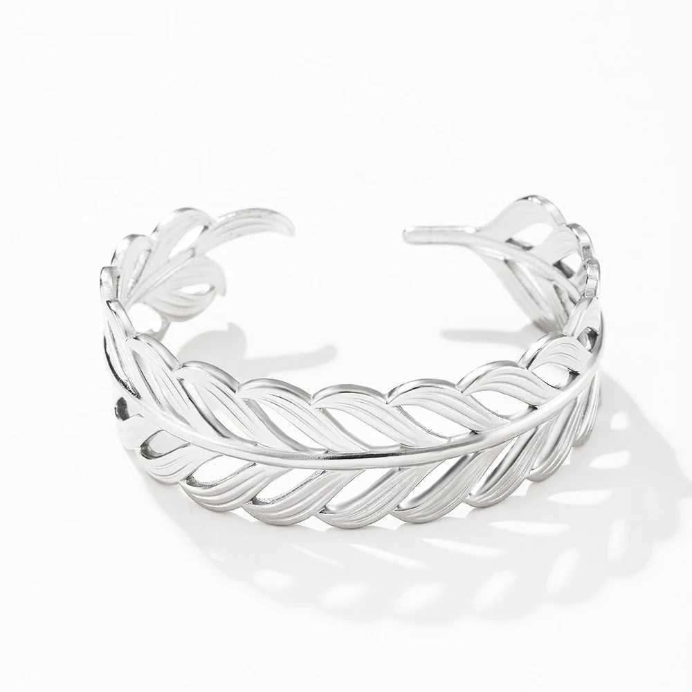 Stainless steel bracelet European and American fashion hollow leaves open adjustable bracelet For Women Jewelry daily wearX240925