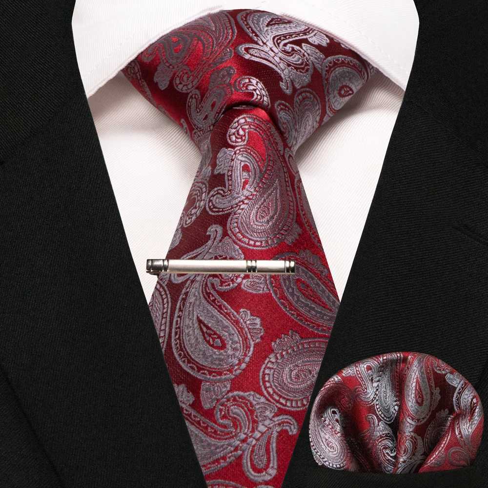 JEMYGINS Mens Tie Pocket Square Classic Party Wedding Fashion Stripe Paisley Silk Weaving Business Mens Tie Neck Handle Y240925