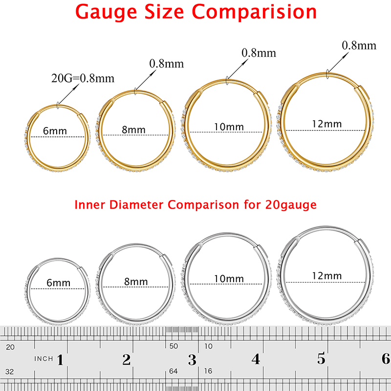 TUPMI Surgical Steel Nose Hoop 14k Gold CZ Nose Rings Handmade Stainless Steel Cartilage Earrings Tragus Helix Hoop Nose Rings Piercing Jewelry for Wo