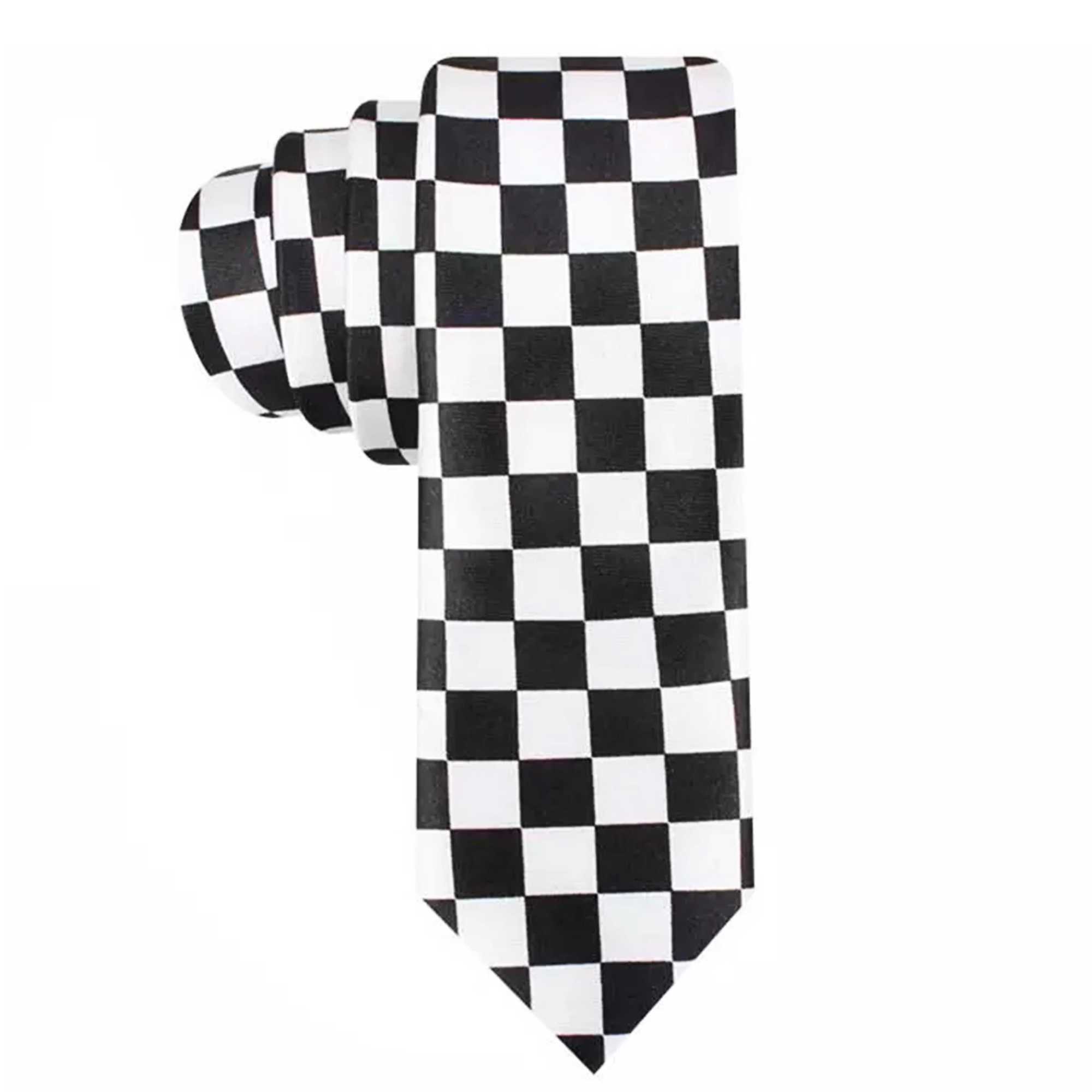 1 unisex black and white checkered plain weave casual fashion tie suitable for pairing with suits or daily accessories Y240925