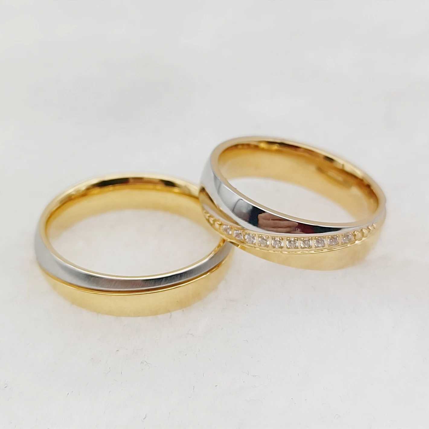 Couple Designer Wedding Ring Set Two tone 14k Gold Plated Jewelry Wedding Promise Ring for Women W240925