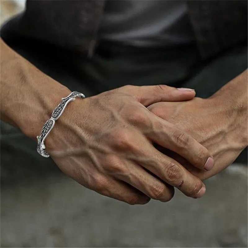 Vintage Tibetan Silver Retro Creative Design Angel Wings Open Bangle Bracelets for Men Women Cool Party Biker Jewelry sl467X240925