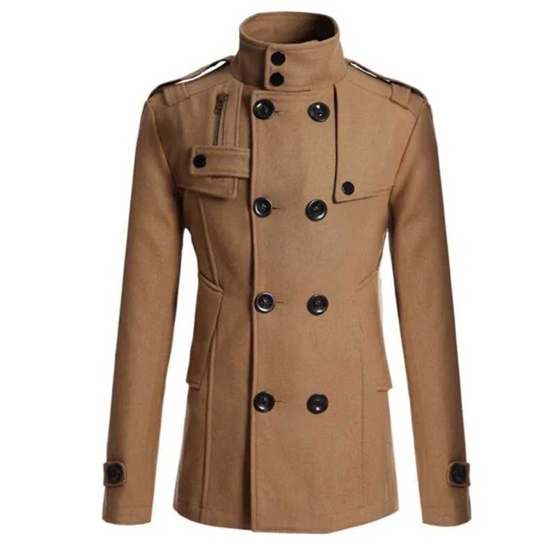 Mens Slim Fit Casual Double breasted Mid length New European and American Fashion Long sleeved Woolen Coat Windbreaker Coat LX241010