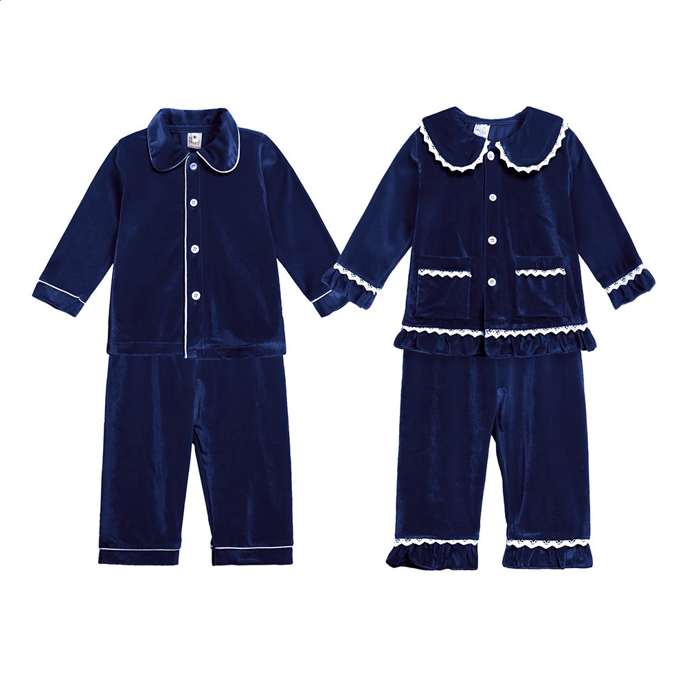 Christmas Baby Boys Girls Red Velvet Pyjamas Sets Kids Long Sleeve Button-Down Sleepwear 2Pieces Children Holiday Clothes 240921