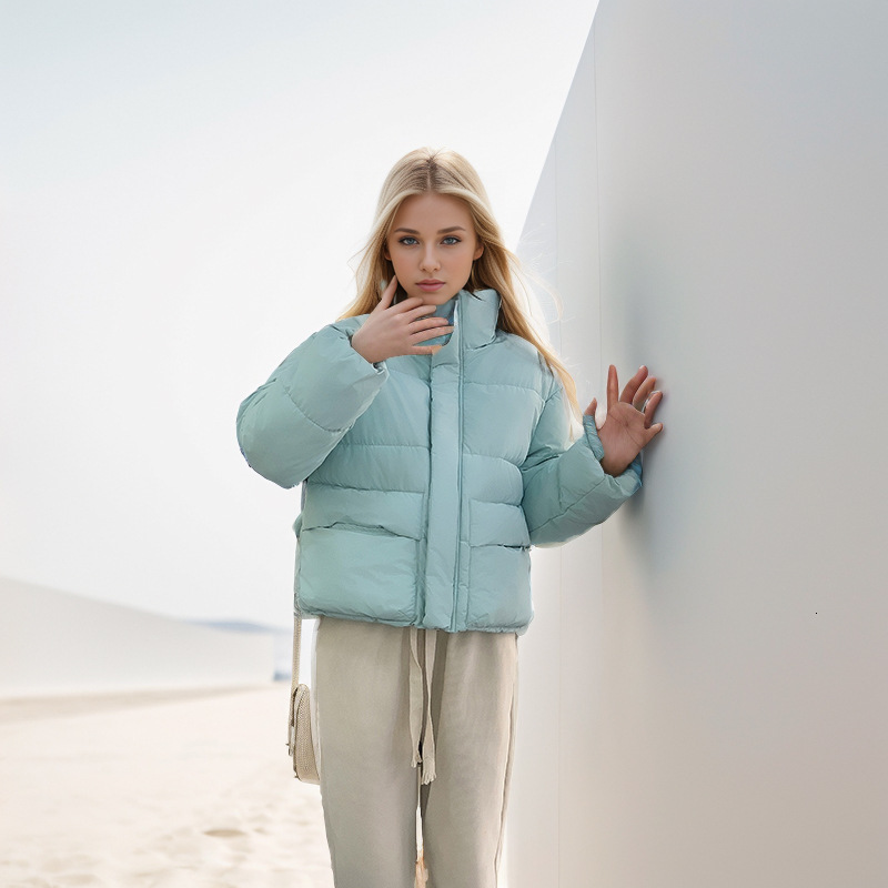 Puffer Jacket Winter Clothing New Korean Version Milk Fufu Light Blue Stand Collar Thick Down Cotton Jacket Short Bread Jacket Cotton Jacket for Women