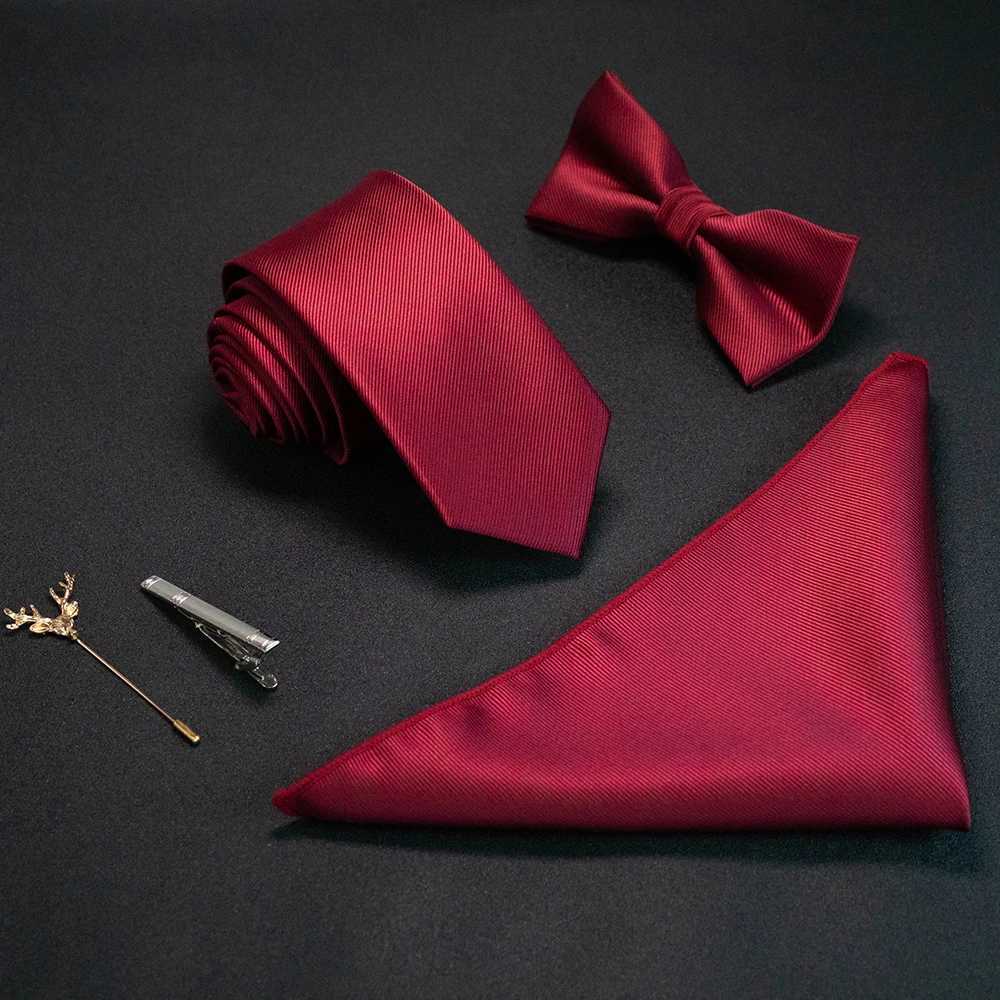 JEMYGINS New Solid Color 6cm Silk Mens Tie Set Jacquard Knitted Collar Tie Handle Pin Set Red and Green Business Wedding Y240925