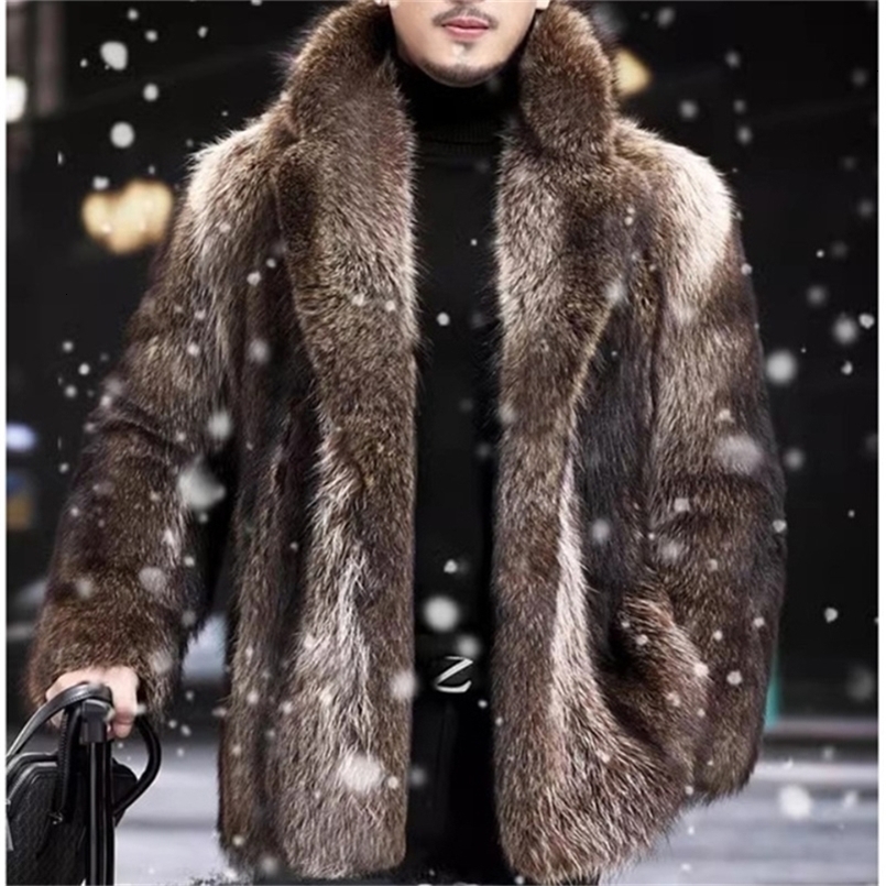 Mens autumn and winter thick Maxi faux fox fur coat jacket long sleeved warm fur black park Bontjas fur furry coat 240924CJ