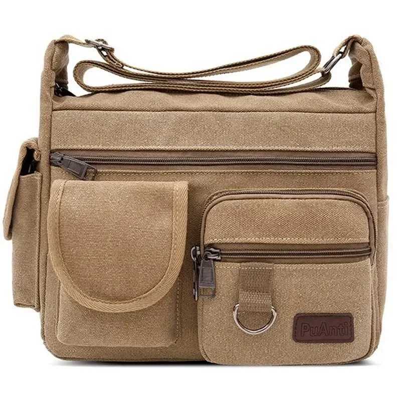 New Canvas Messenger Bag for Men Vintage Water Resistant Waxed Crossbody Bags Briefcase Padded Shoulder Bag for Male Handbag Z240924