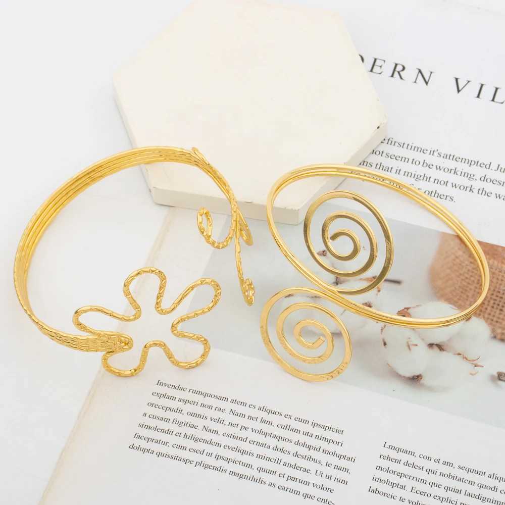 Bohemia Large Bangle Armlet Jewelry Set for Ladies 18k Gold Color Cuff Armband Copper Adjustable Armlets Jewelry AccessoriesX240925