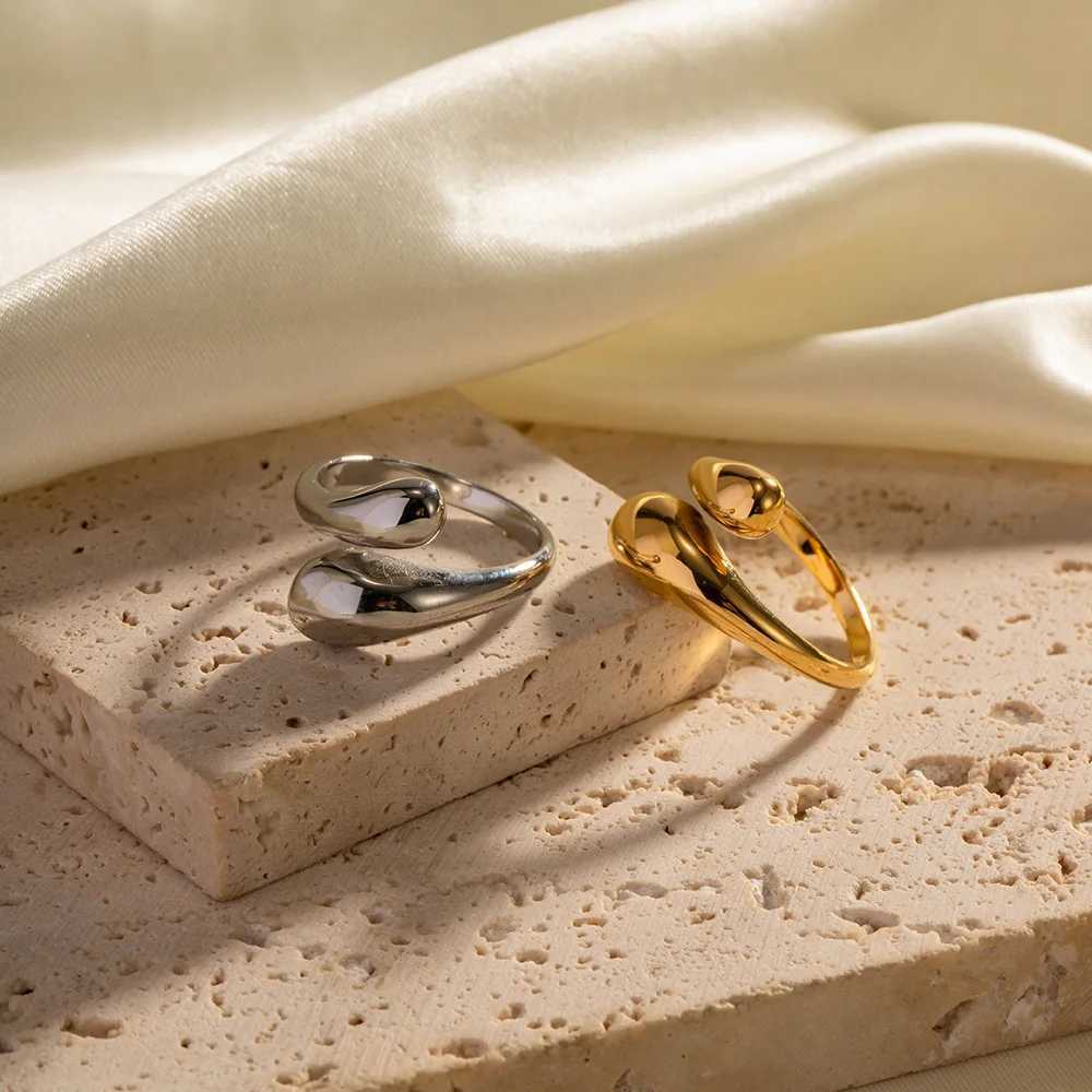 Stainless steel smooth double bead ring womens open gold geometric wedding ring couples ring aesthetic jewelry gift W240925