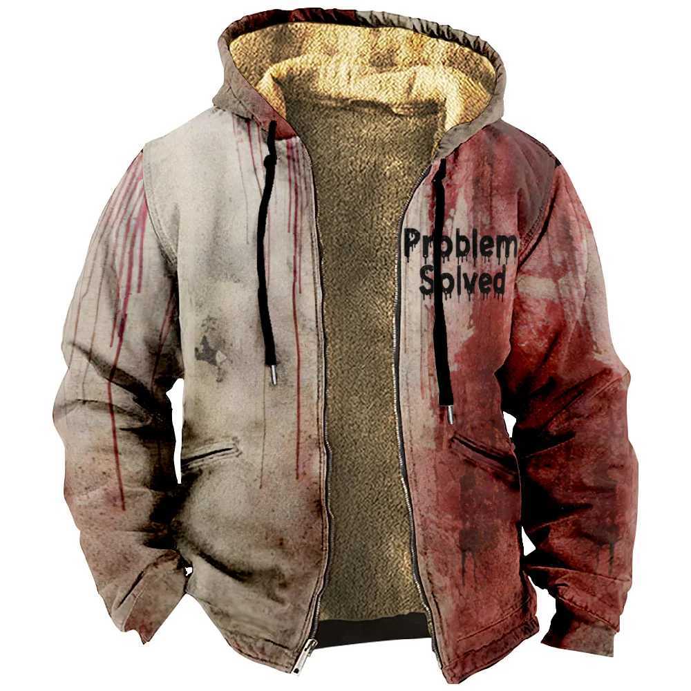 Mens Zipper Hoodie Halloween I solved a good problem with graphic jacket long sleeved sweater womens winter coat role-playing costume Y240925