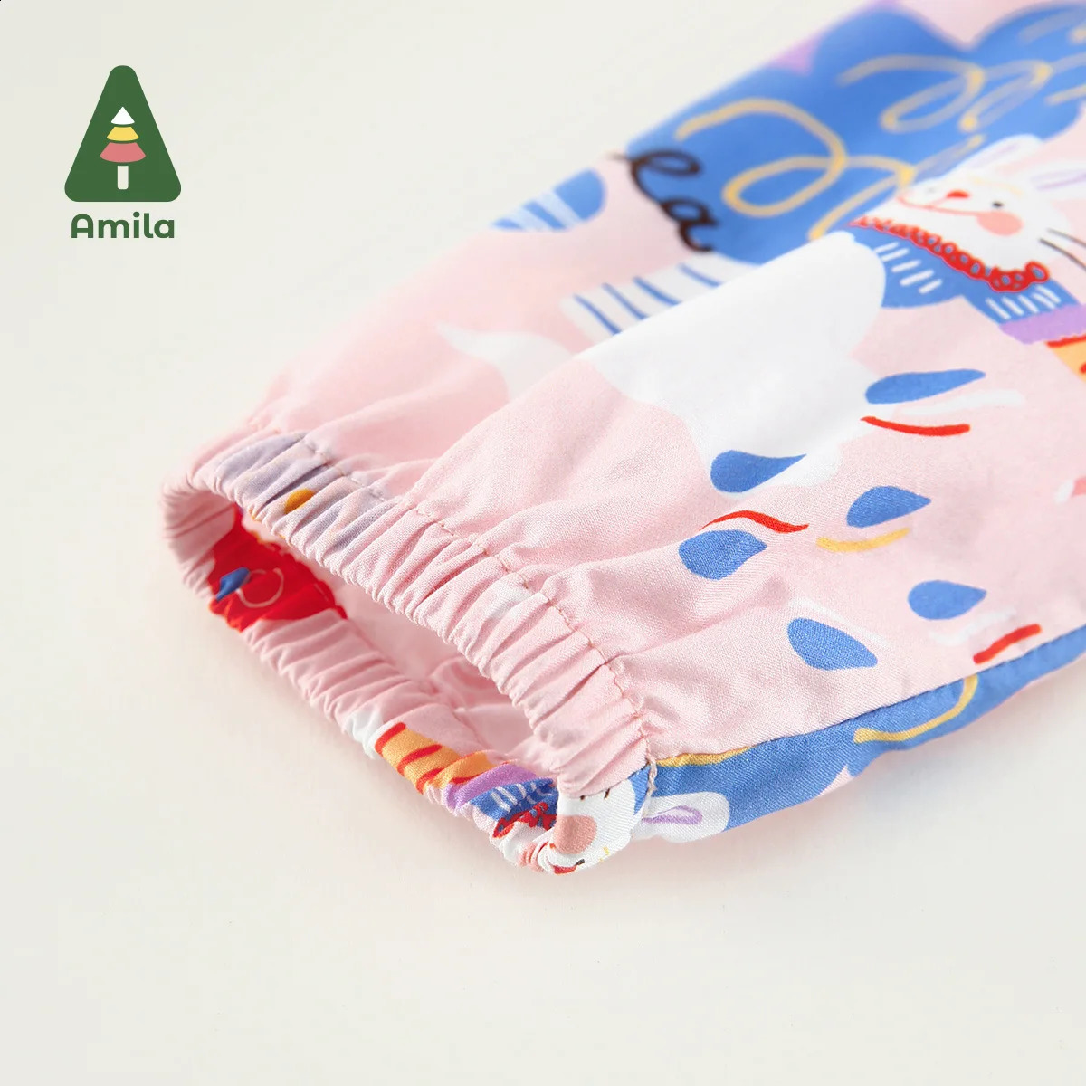 Amila Baby Girl Dress Spring Fashion Jointly Cute Full Print Rabbits 100% Cotton Pink Childrens Clothing 06 Year Old Girls 240925