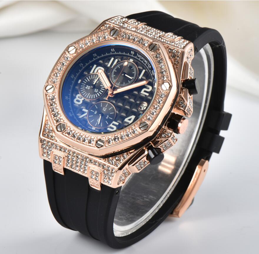 Famous all dials working European Top brand watch Luxury Fashion Crystal Diamond Men Watches Large dial man quartz clock stopwatch
