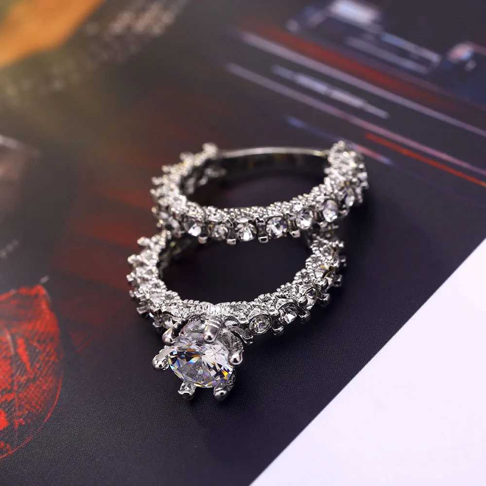IPARAM Elegant Zircon Ring Jewelry Silver Engagement Womens Wedding Ring Set 2019 Fashion Zircon Crystal Jewelry W240925