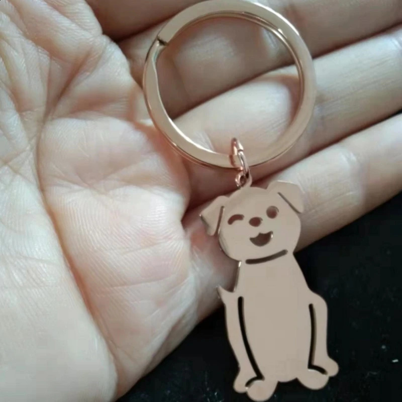 Mirror polished stainless steel keychain cartoon dog fashion keychain car keychain pendant mens jewelry gift 240924
