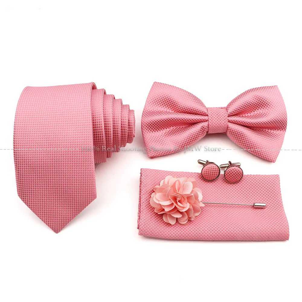 5 Pcs Slim Plaid Tie Set Polter Blue Necktie Bowtie Cufflink Brooch For Gro Suit Wedding Cravat Shirt Accessory Gift Y240925