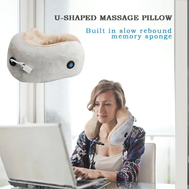 Electric Vibration Neck Massage Pillow Ushaped Suitable for Travel and Driving Rechargeable Support Frame 240919