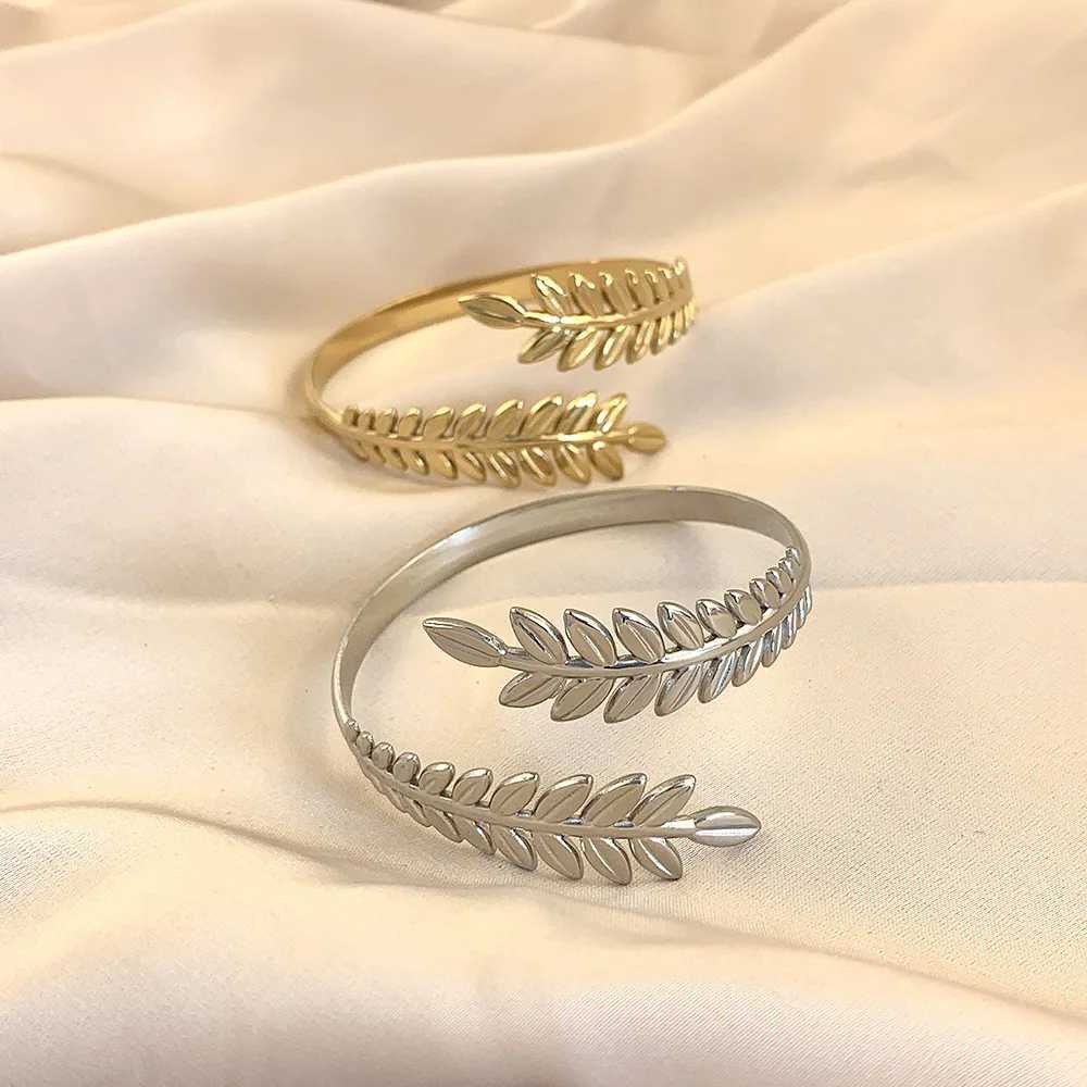 Creative Leaf Opening Bracelet for Women Classic Stainless Steel Wheat Ear Shape Adjustable Bangle Wedding Party JewelryX240925