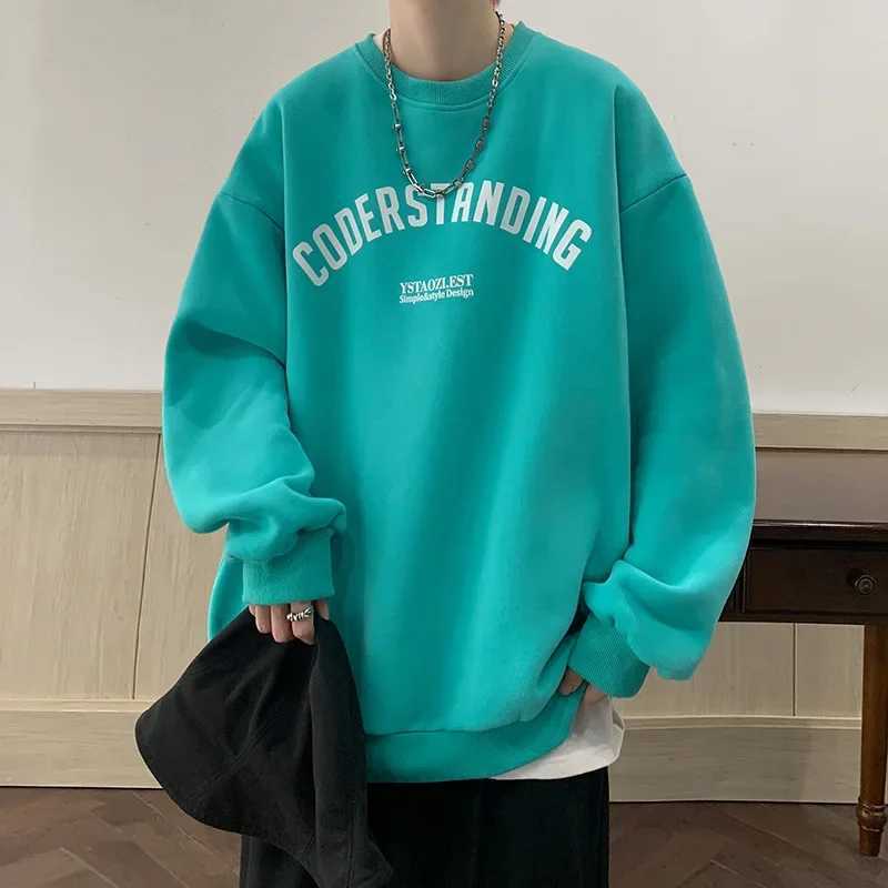 Autumn New Mens Round Neck Sweatshirt Basic Letter Print Casual Top Hong Kong Style Versatile Loose-fit Pullover JacketX240925