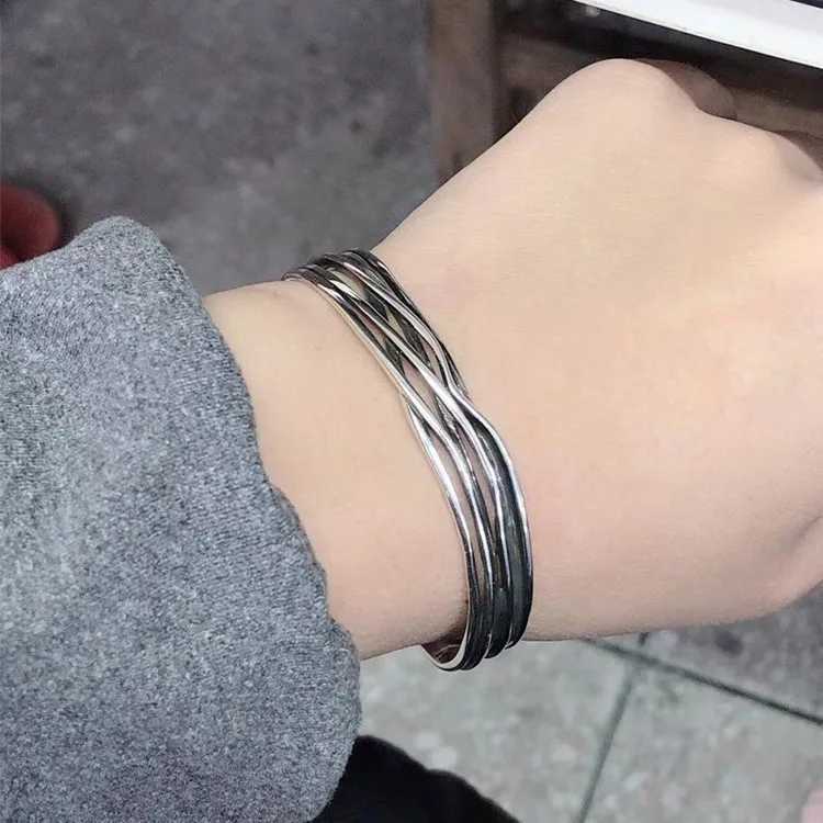 New Retro Wave Braided Bracelets 925 Sterling Silver Jewelry Personality Geometric Exquisite Opening Bangles SL037X240925