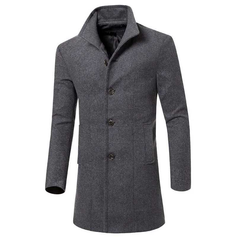 2023 Autumn and Winter Mens Casual Solid Color Slim Fit Korean Version Medium Long Coat Mens Woolen Windbreaker Coat Y240924
